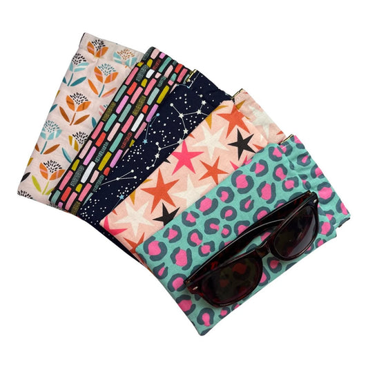 Handmade padded cotton glasses case with flex frame, assorted fabric designs