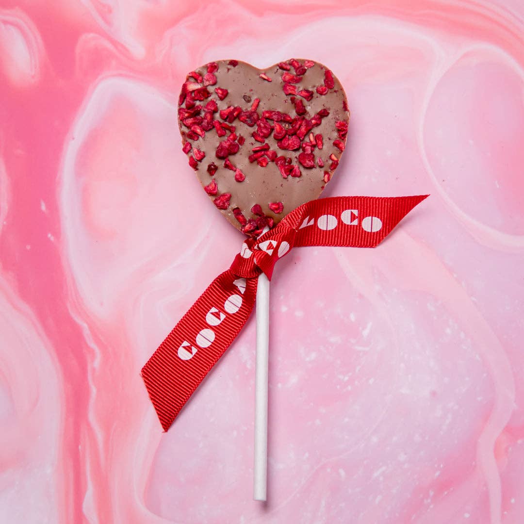 MILK CHOCOLATE & RASPBERRY HEART LOLLY