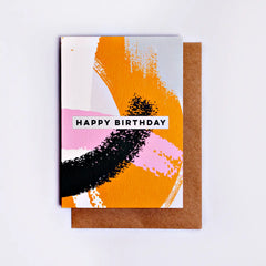 PINK MUSTARD SWIRL BIRTHDAY CARD