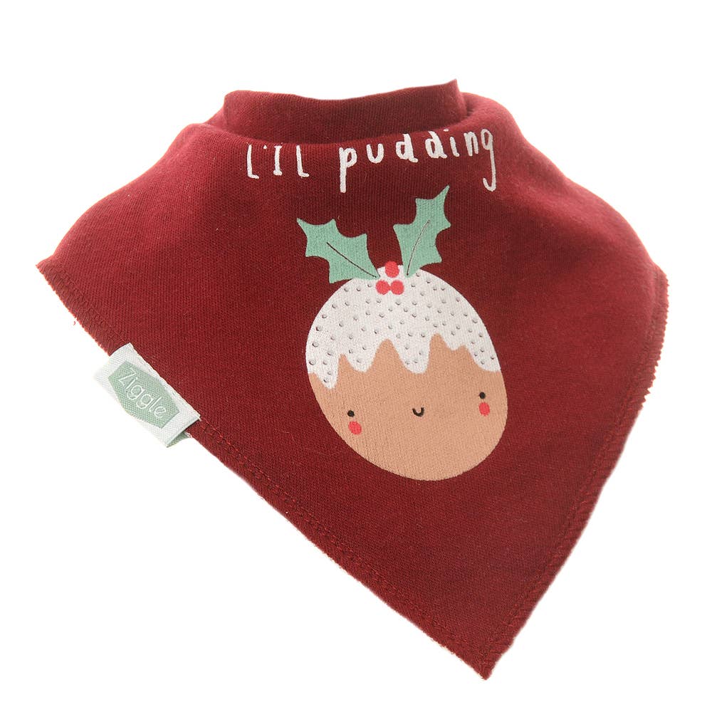 L'il Pudding red Christmas baby bandana bib in cotton with absorbent fleece layer