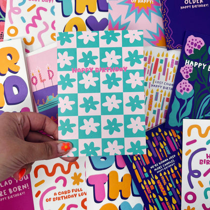 HAPPY BIRTHDAY GREEN FLOWER CARD