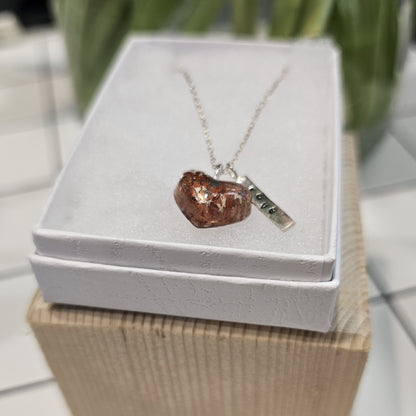 BRONZE SPECKLE PUFF HEART TAG NECKLACE