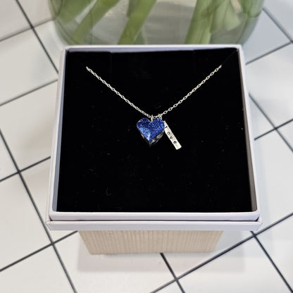 DARK BLUE SPECKLE HEART TAG NECKLACE