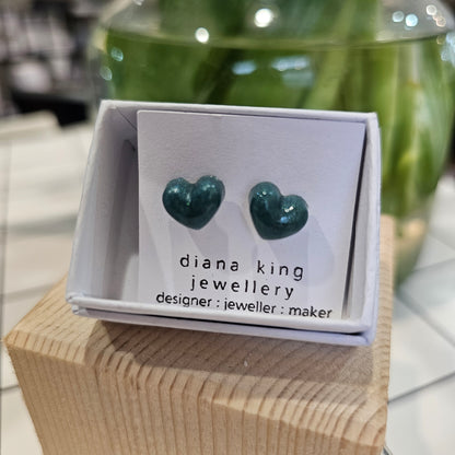TEAL GREEN PUFF HEART STUDS