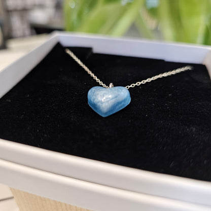 LIGHT BLUE PUFF HEART NECKLACE