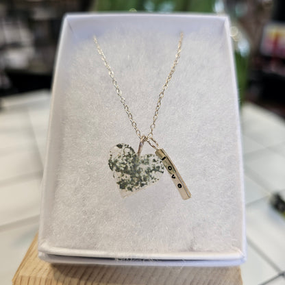 MERMAID GREEN SPECKLE FLAT HEART TAG NECKLACE