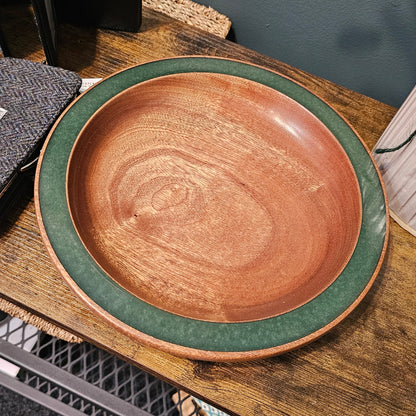 Beautifully handcrafted wooden plate with unique grain, character and resin inlay