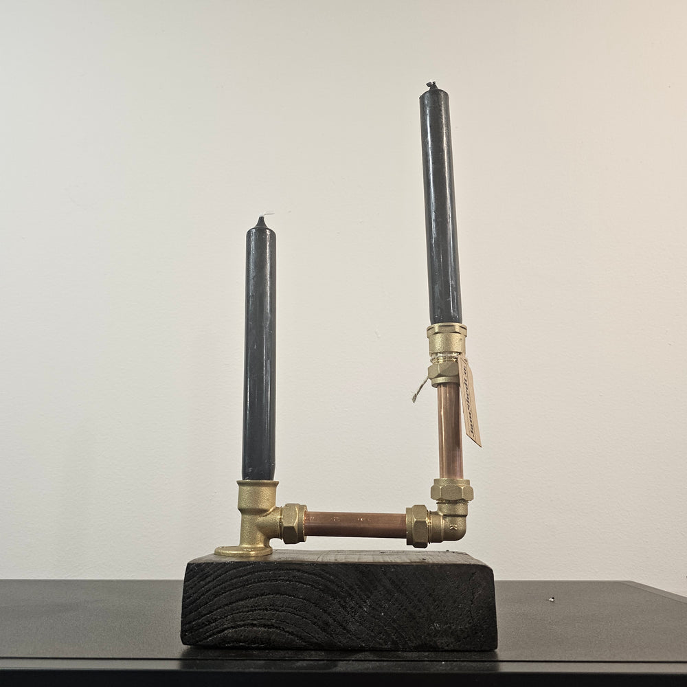 DOUBLE CANDLE HOLDER - WOOD BASE