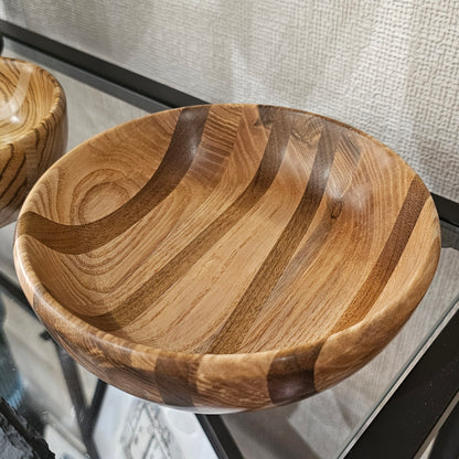 Beautifully handcrafted wooden bowl with unique grain, character and striped detail
