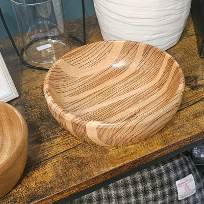 Beautifully handcrafted wooden bowl with unique grain, character and stripe detail