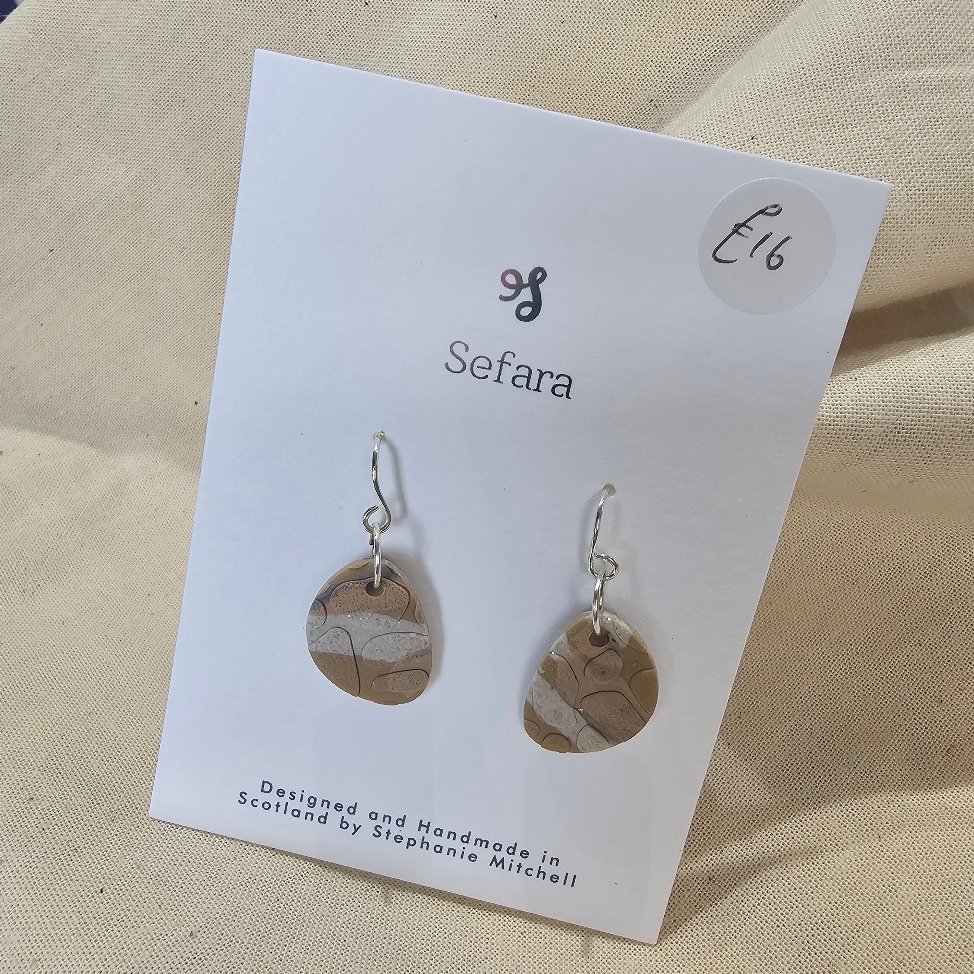 Pair of handmade polymer clay hook earrings – lightweight textured design by Sefara Jewellery