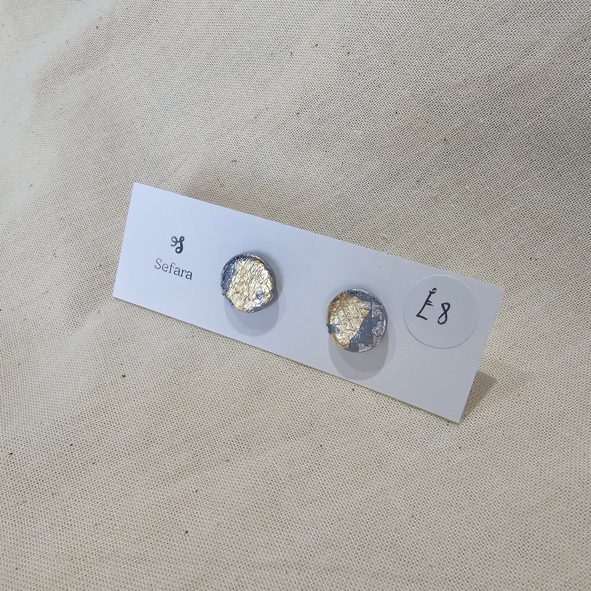 Handmade polymer stud earrings – lightweight silver and gold design by Sefara Jewellery