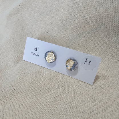 Handmade polymer stud earrings – lightweight silver and gold design by Sefara Jewellery