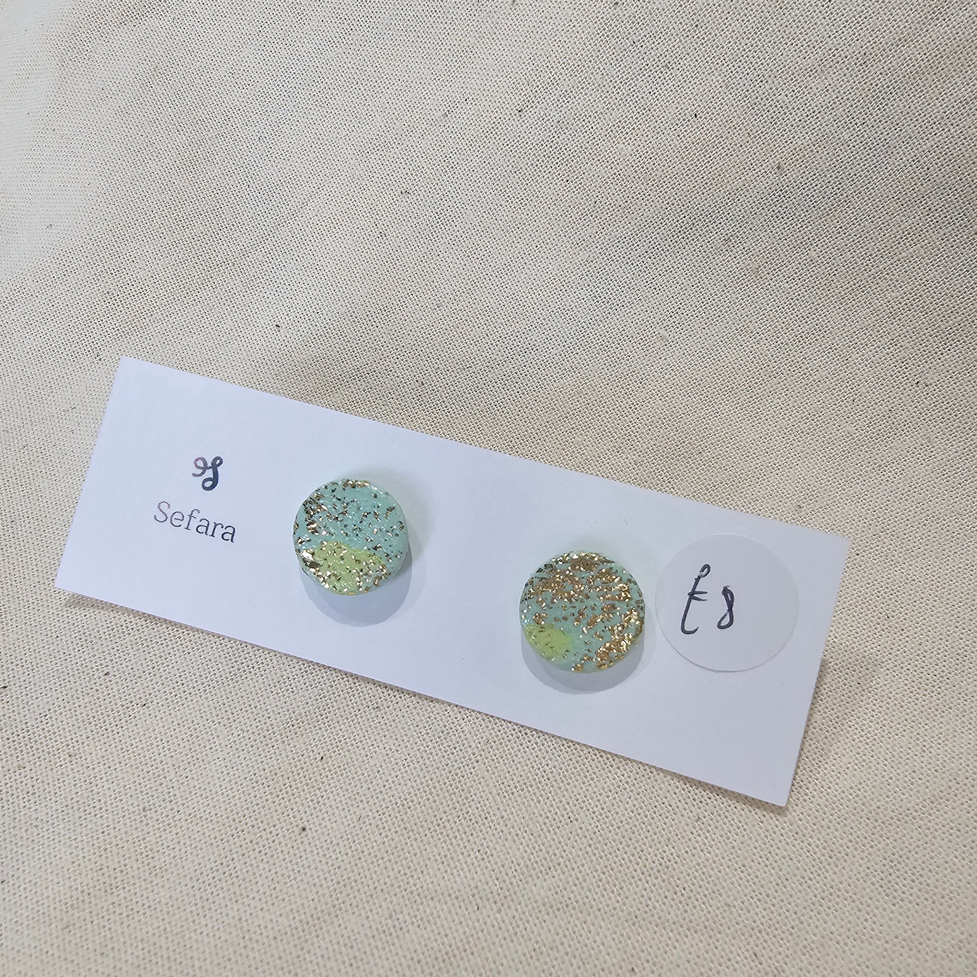 Handmade polymer stud earrings – lightweight aqua sparkle design by Sefara Jewellery