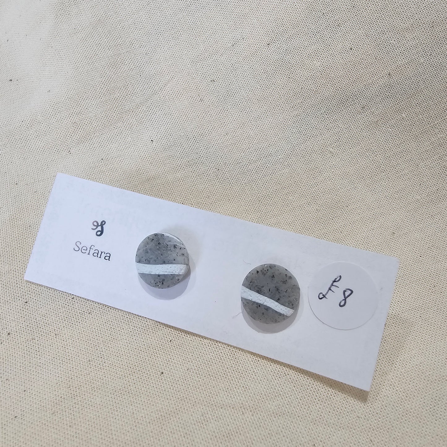 Handmade polymer stud earrings – lightweight grey and white stripe design by Sefara Jewellery