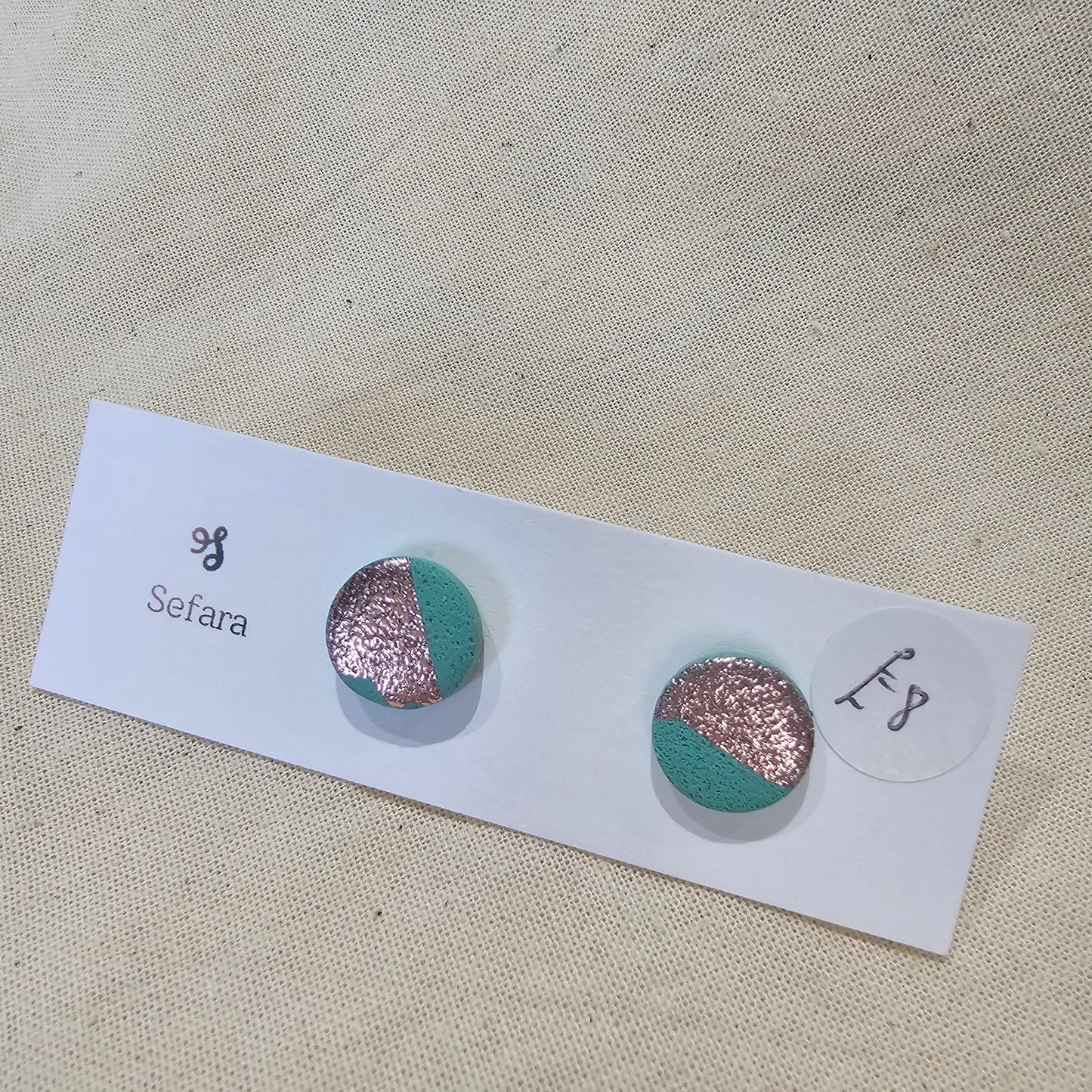 Handmade polymer stud earrings – lightweight turquoise and bronze design by Sefara Jewellery