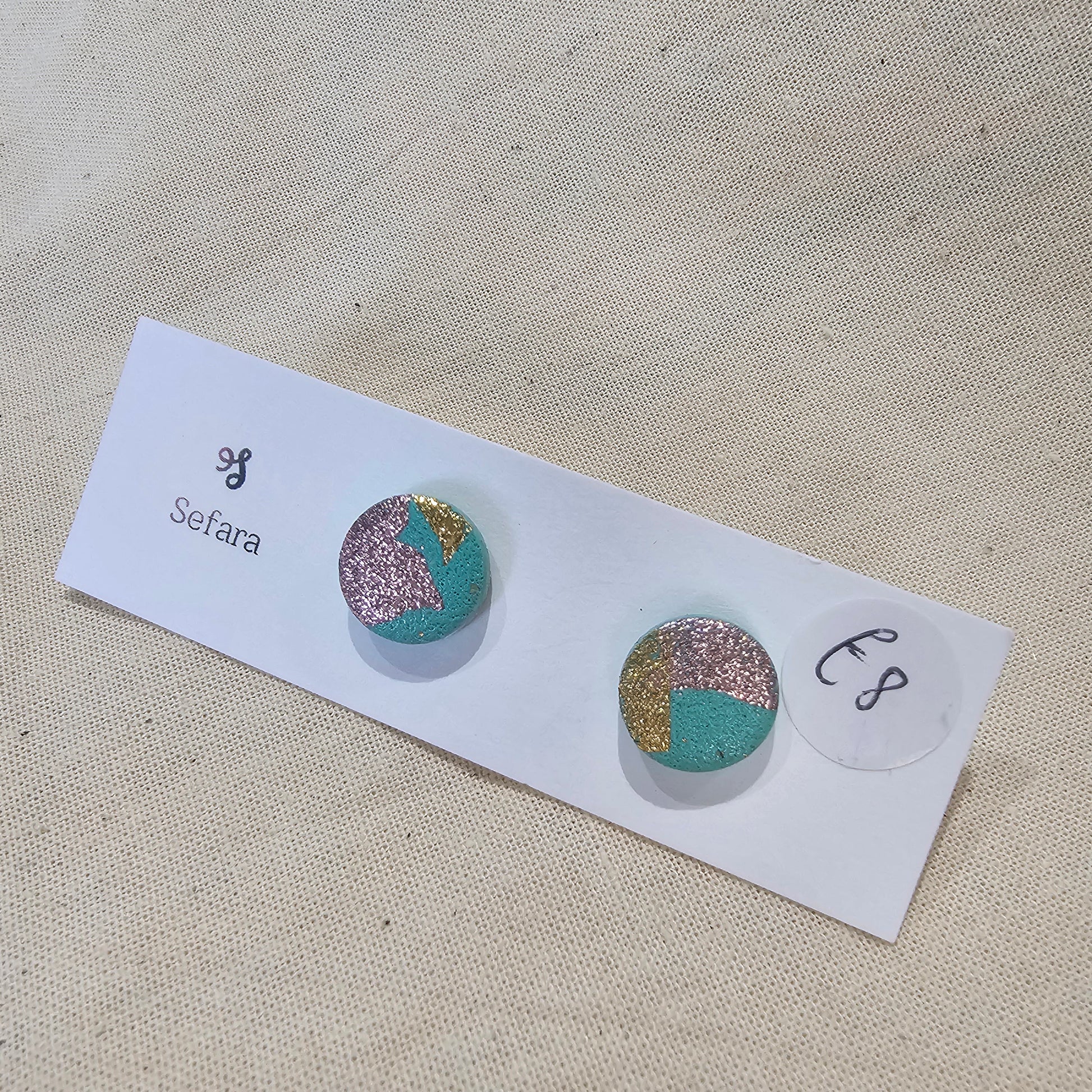 Handmade polymer stud earrings – lightweight turquoise, bronze and gold design by Sefara Jewellery