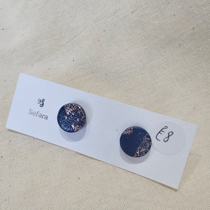 Handmade polymer stud earrings – lightweight navy and bronze design by Sefara Jewellery