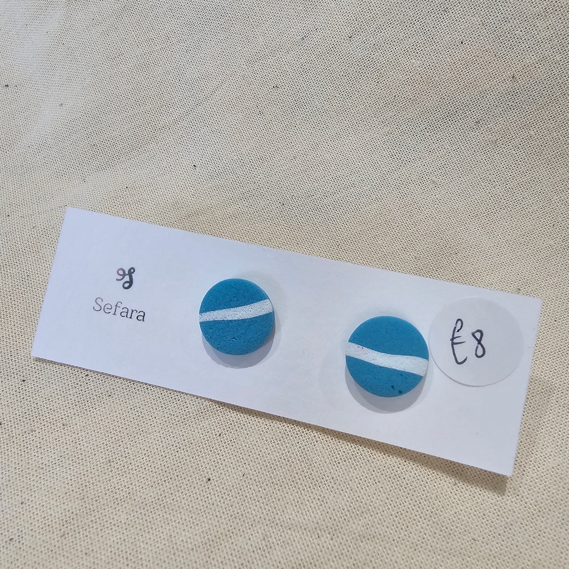 Handmade polymer stud earrings – lightweight aqua stripe design by Sefara Jewellery