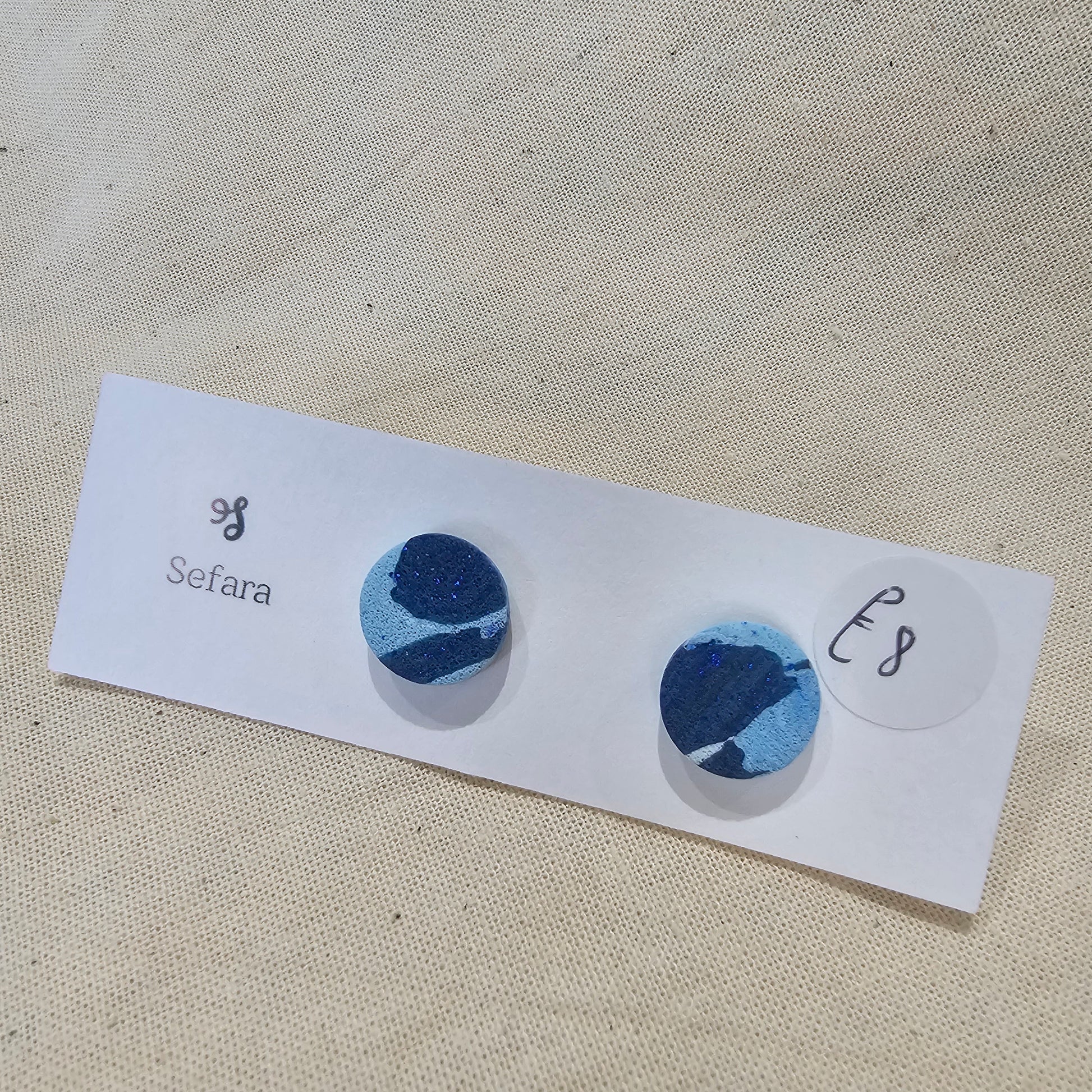 Handmade polymer stud earrings – lightweight navy and blue design by Sefara Jewellery