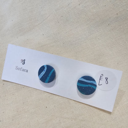 Handmade polymer stud earrings – lightweight blue striped design by Sefara Jewellery