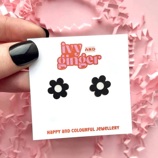 BLACK + WHITE MIDI DAISY STUD EARRINGS