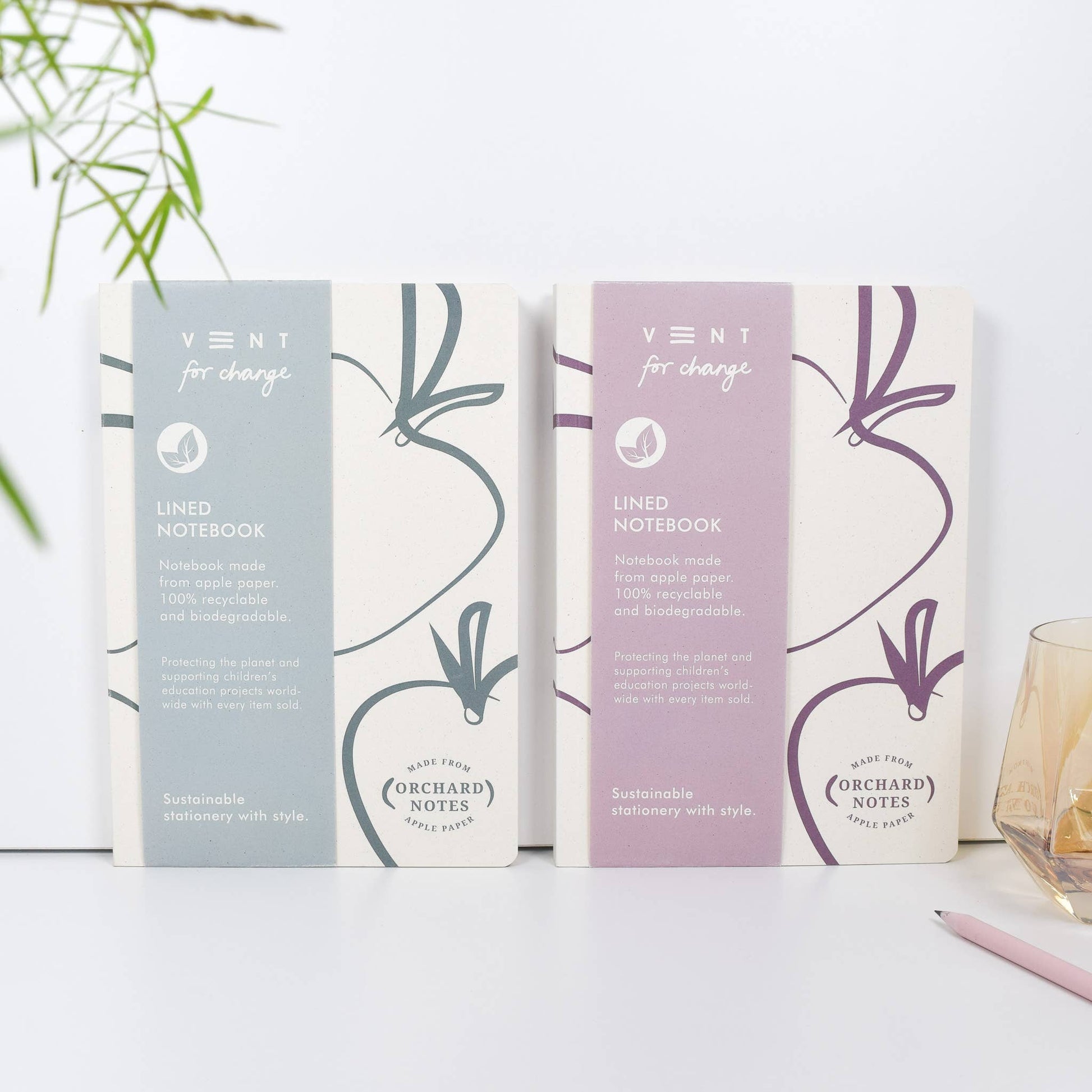 Sustainable A5 notebook with lined pages and apple paper cover