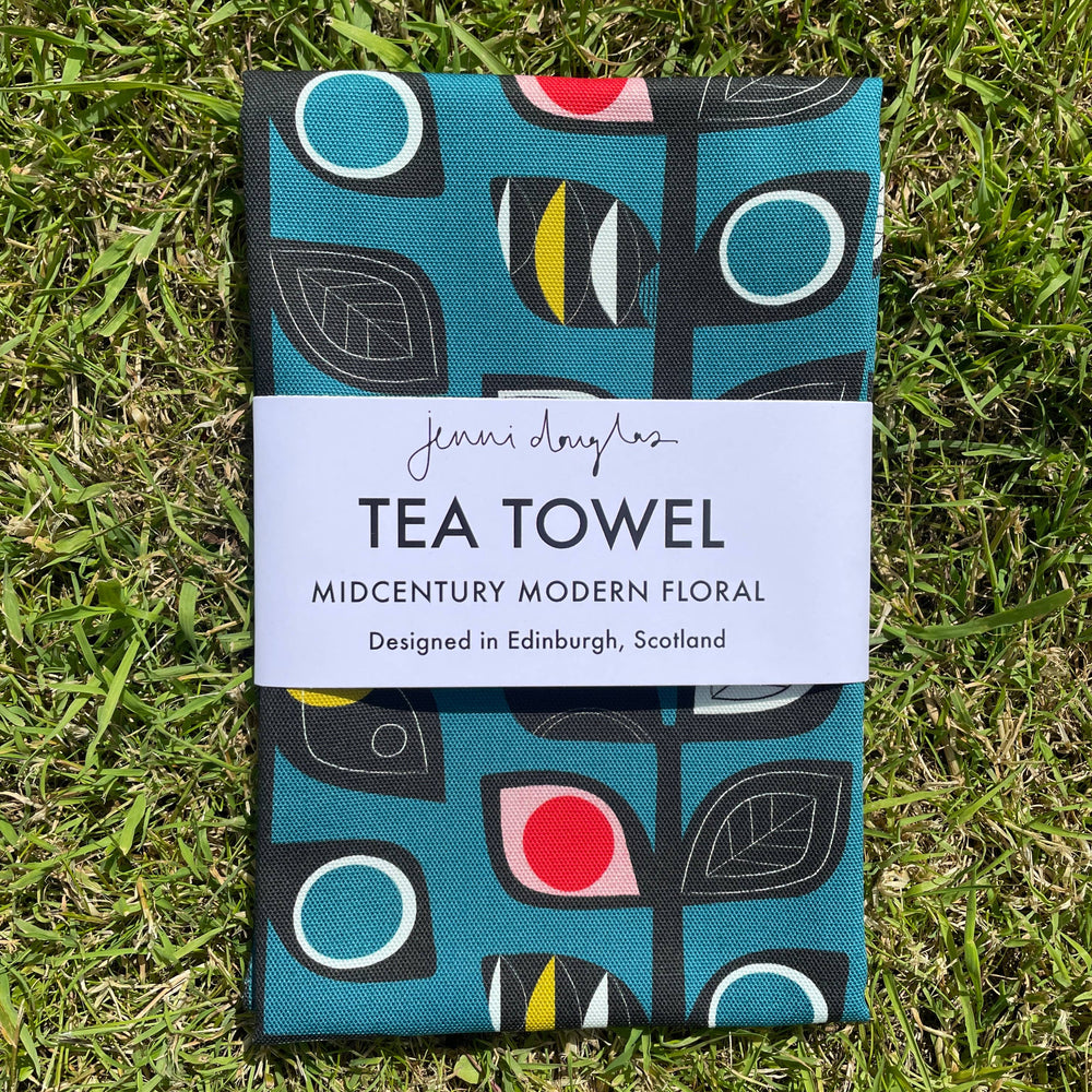 MIDCENTURY MODERN FLORAL TEA TOWEL