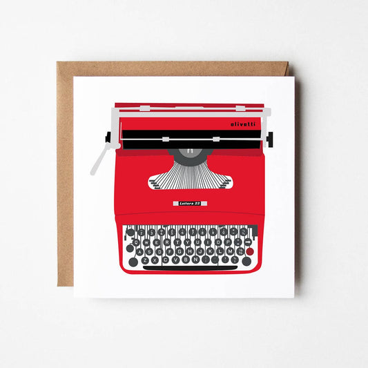 Square card with a vintage typewriter illustration by Design Smith, printed on matt 350gsm card