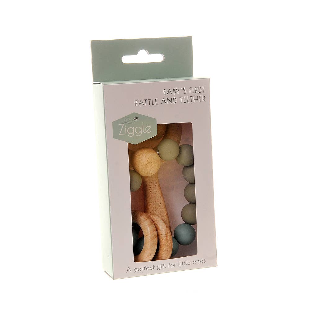 WOODEN TEETHER AND RATTLE