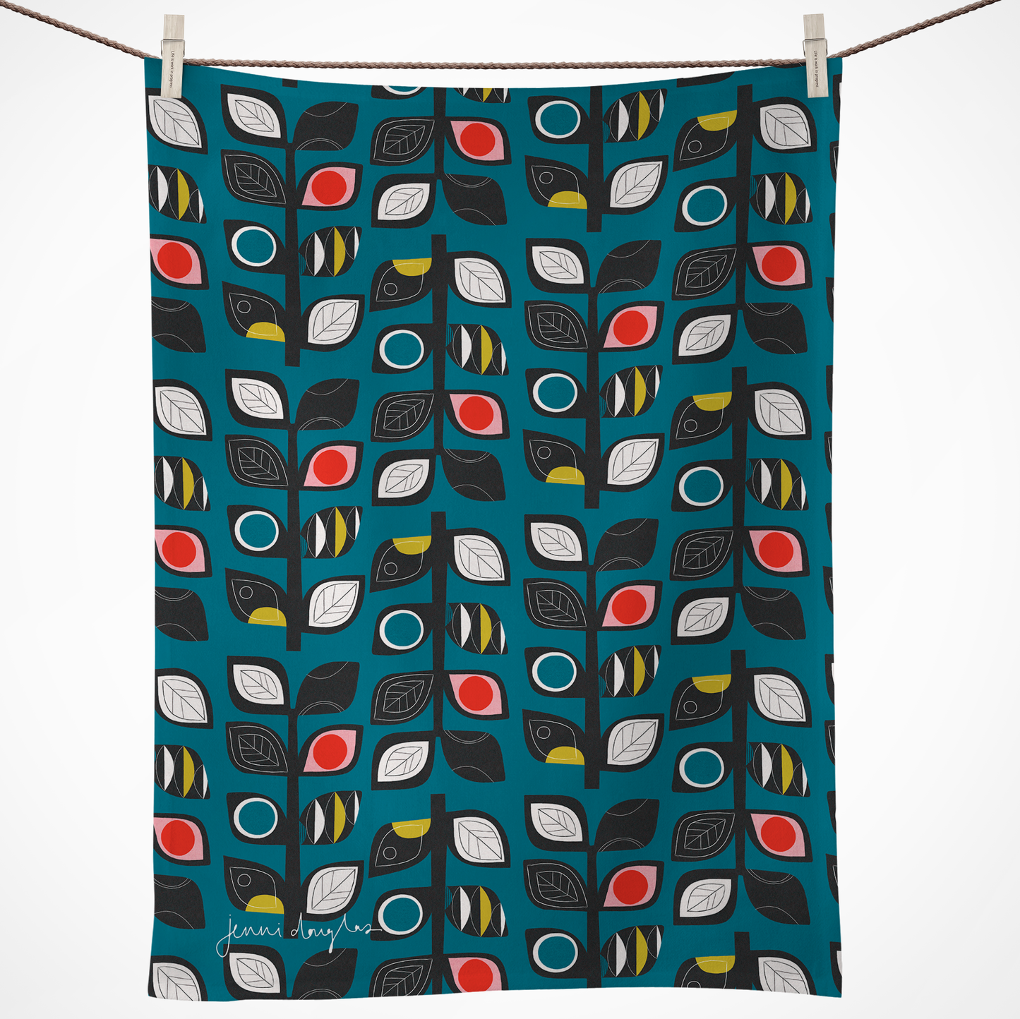 MIDCENTURY MODERN FLORAL TEA TOWEL