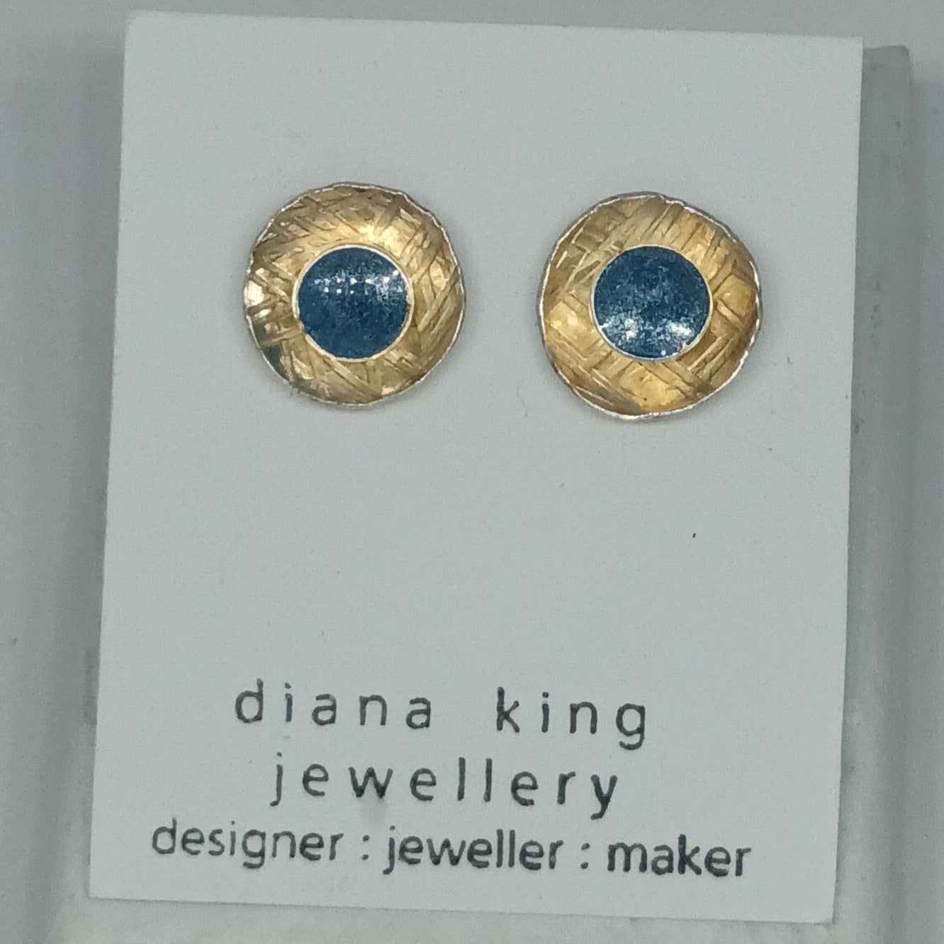 Sterling silver 2-in-1 blue enamel stud earrings with removable domed backs, handmade in Scotland