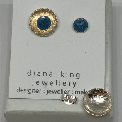 Sterling silver 2-in-1 blue enamel stud earrings with removable domed backs, handmade in Scotland