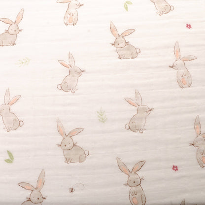 Close up of Ziggle baby swaddle with a bunny design
