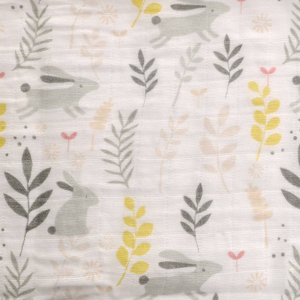 Close up of Cosatto large baby muslin in a subtle Bobtail pattern, made from thick, soft cotton.