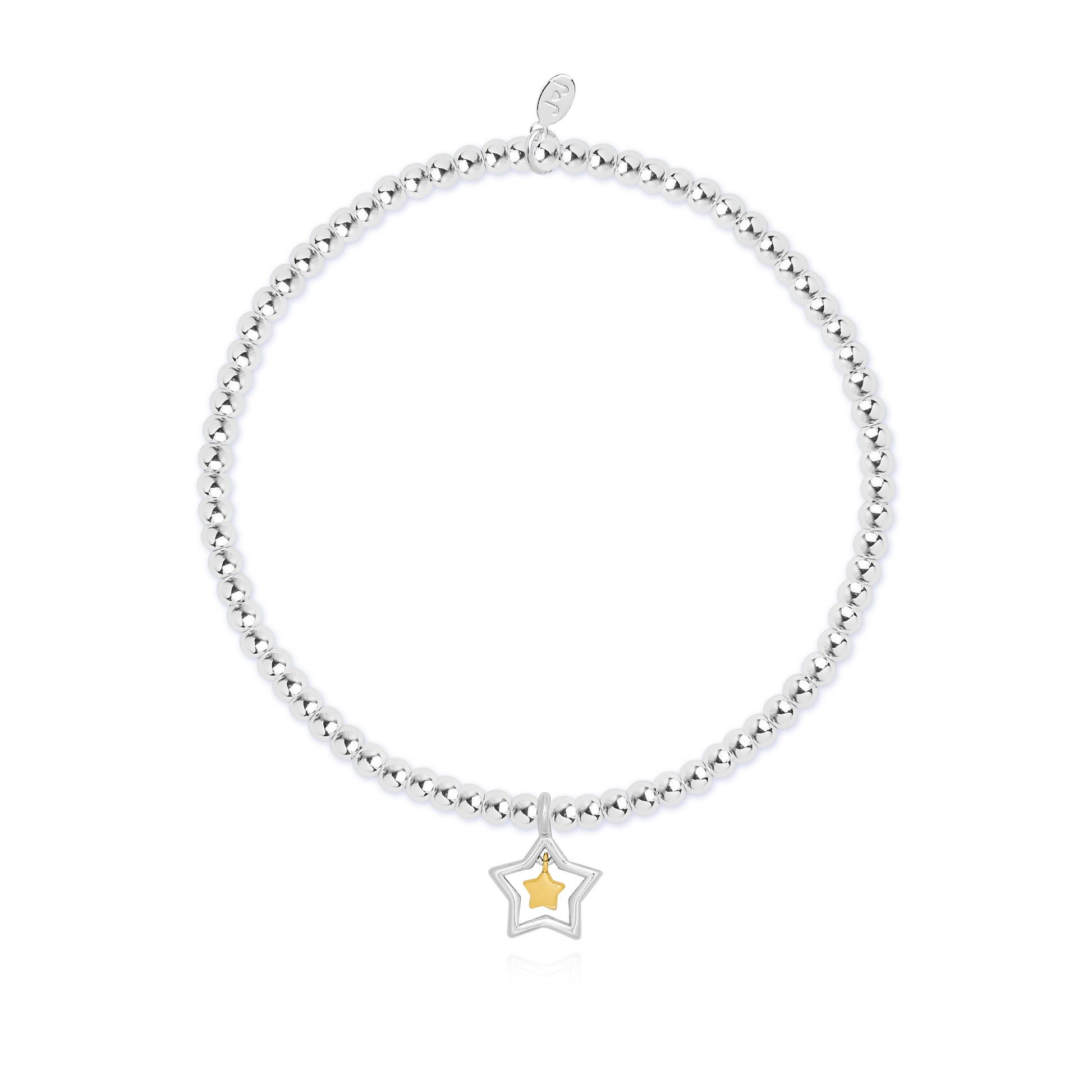 A silver plated stretch beaded bracelet with star charms
