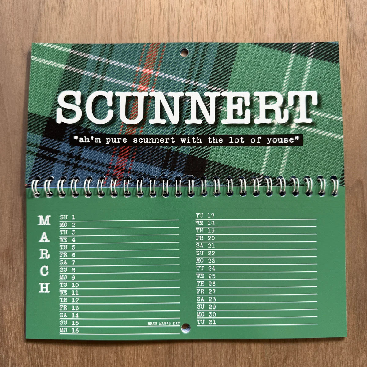 DL-sized Hiya Pal Scottish Banter 2026 calendar featuring colourful Scottish words, one per month.
