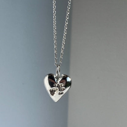 CHUNKY HEART PENDANT WITH PAW IMPRINT