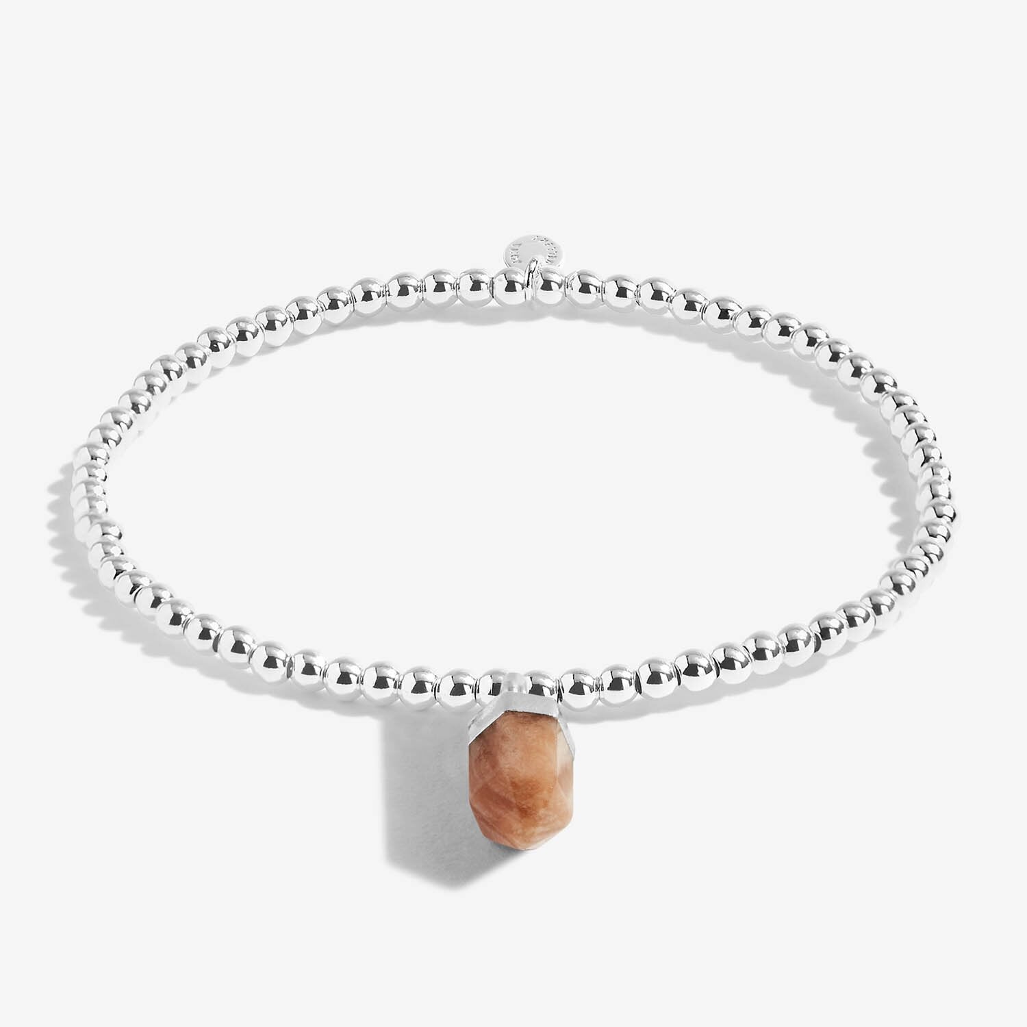 'Empowerment’ bracelet with affirmation sunstone charm. Silver-plated, stretch fit, and gift boxed