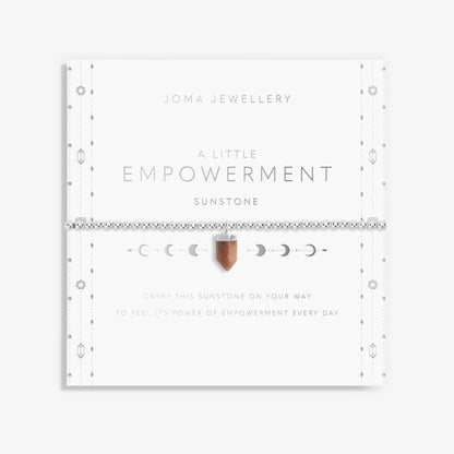 'Empowerment’ bracelet with affirmation sunstone charm. Silver-plated, stretch fit, and gift boxed