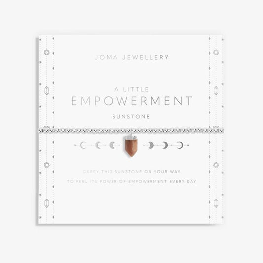 'Empowerment’ bracelet with affirmation sunstone charm. Silver-plated, stretch fit, and gift boxed