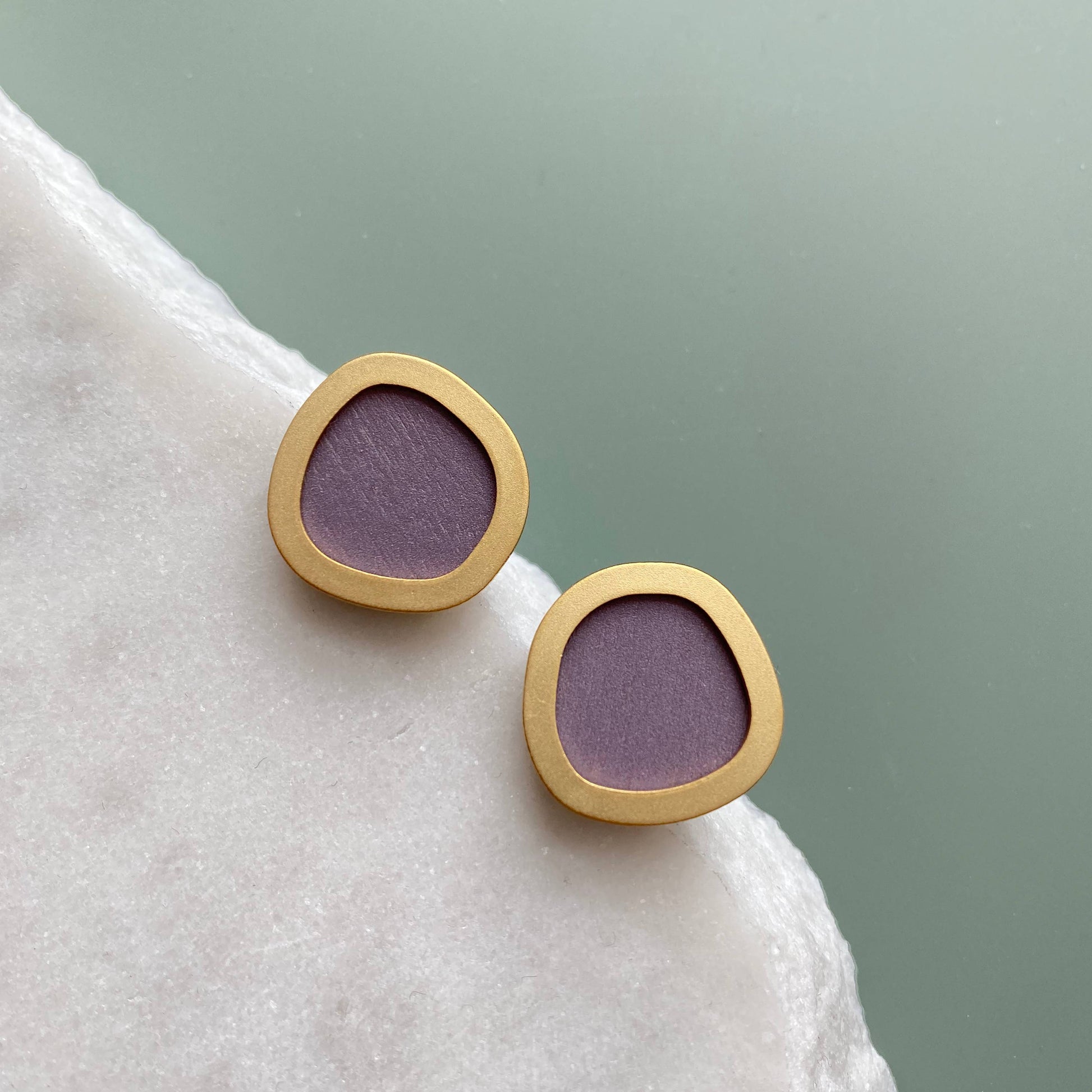 Coloured and gold circle stud earrings with nickel-free silver-plated posts, 1.5cm