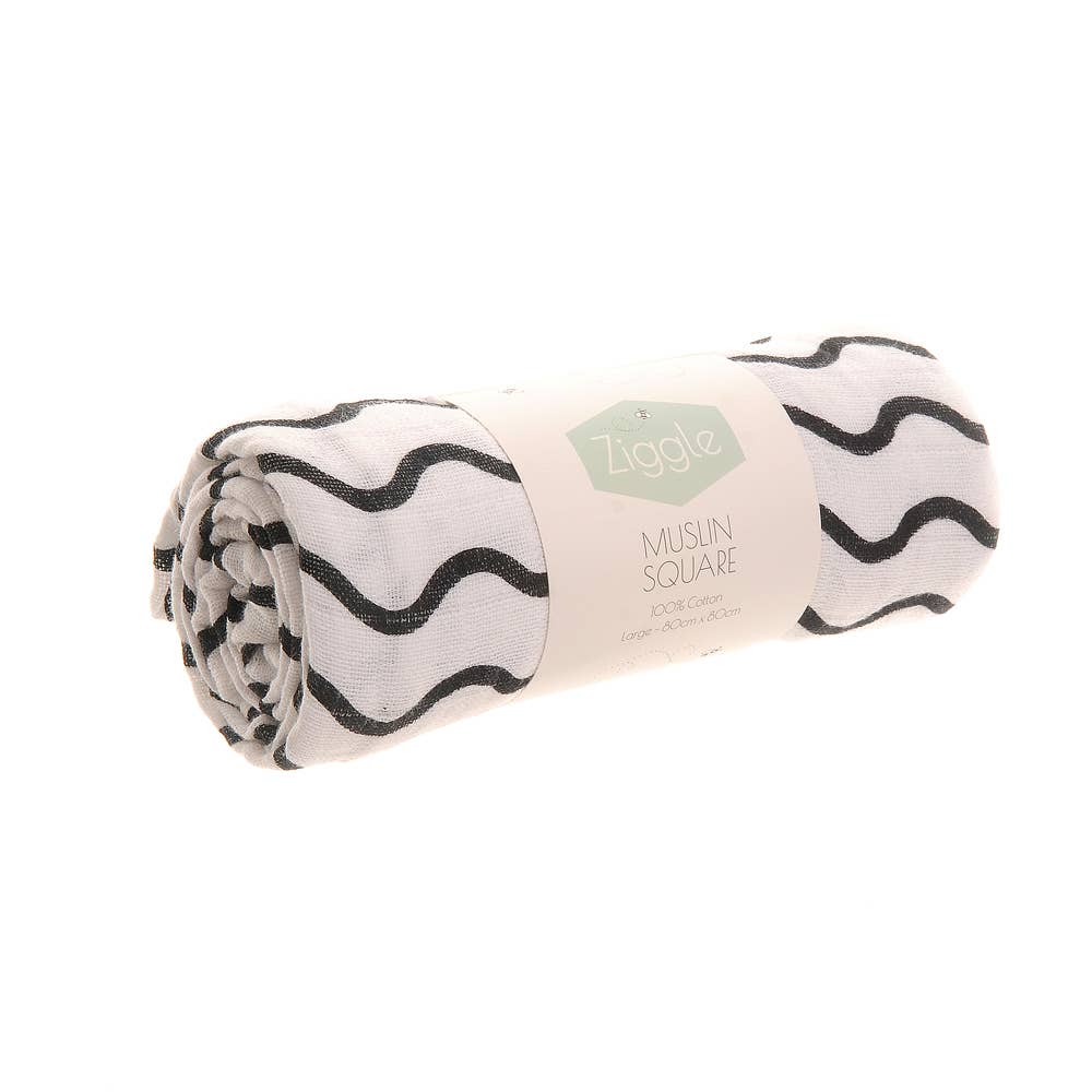 Black and white sensory baby muslin cloth in soft 100% cotton, 80cm square
