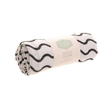 Black and white sensory baby muslin cloth in soft 100% cotton, 80cm square