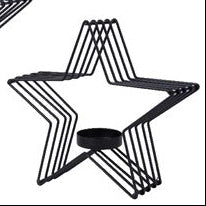 Black star-shaped metal wire decoration with a central tealight holder 19cm tall