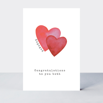 Love Life Engagement Card with joyful double heart design, sustainably printed in the UK using FSC certified paper