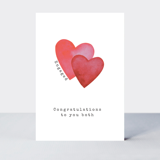 Love Life Engagement Card with joyful double heart design, sustainably printed in the UK using FSC certified paper