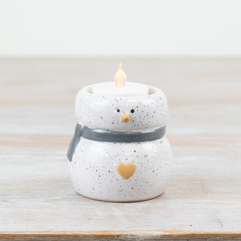 SPECKLED SNOWMAN TEALIGHT HOLDER
