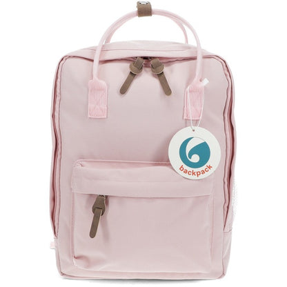 Stylish daily rucksacks with roomy main compartment and double zip, available in Red, Pink, or Blue.