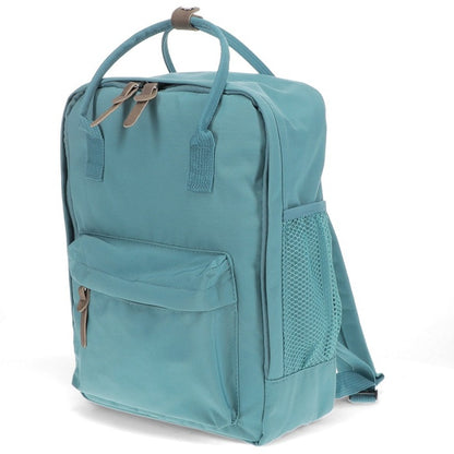 Stylish daily rucksacks with roomy main compartment and double zip, available in Red, Pink, or Blue.